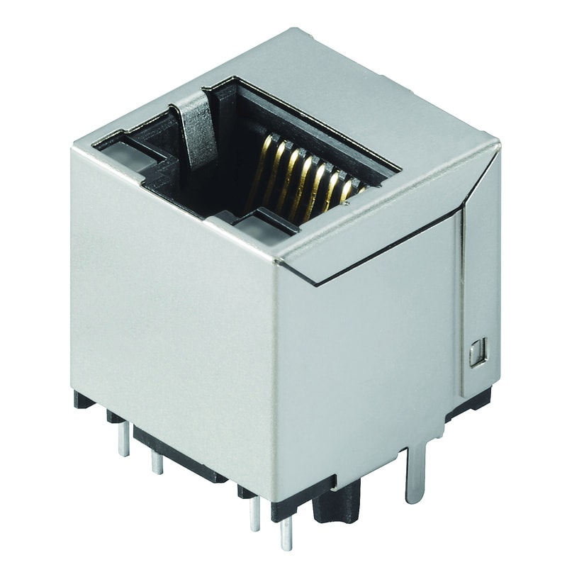 WEIDMULLER - Connettore per circuito stampato jack trasformatore RJ45, 1000 Mbps , Collegamento a saldare THT/THR, Schermatura: Sì, LED: Sì, Oro su nichel, Vassoio