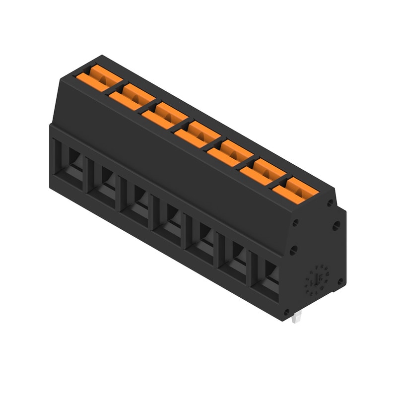 WEIDMULLER - Morsetto per circuito stampato, 350 V, 24 A, Passo in mm: 5.00, 2.5 mm², Numero di poli: 7, PUSH IN con attuatore, Collegamento a saldare THT, 90°, Bo