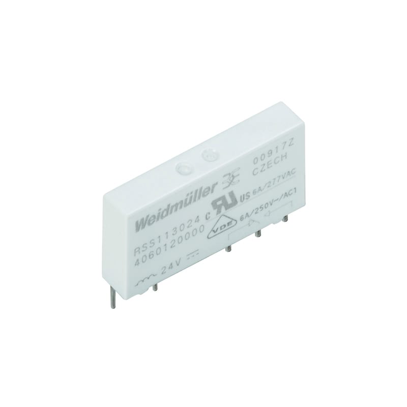 WEIDMULLER - Minirelè di commutazione, 24 V DC, No, 1 Contatto di scambio (AgNi) , 250 V AC, 6 A, Tasto di prova disponibile: No