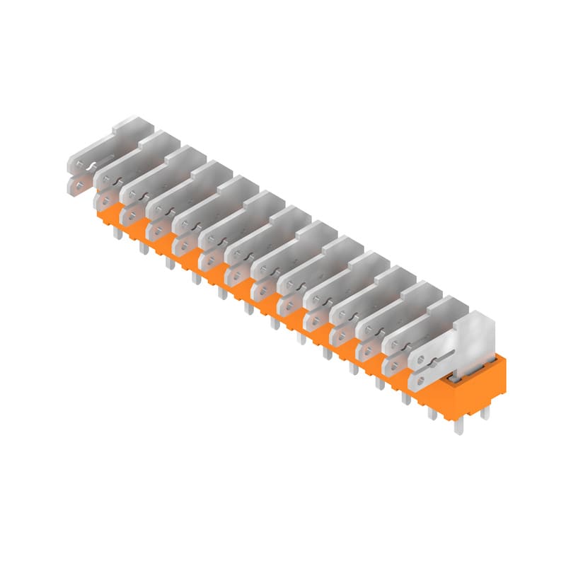 WEIDMULLER - Morsetto per circuito stampato, 320 V, 24 A, Passo in mm: 5.00, Numero di poli: 14, Collegamento a spina piatta, Collegamento a saldare THT, 90°, Box